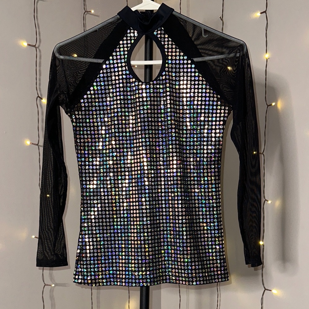 Source Unknown Black And Silver Sequin Blouse - image 1